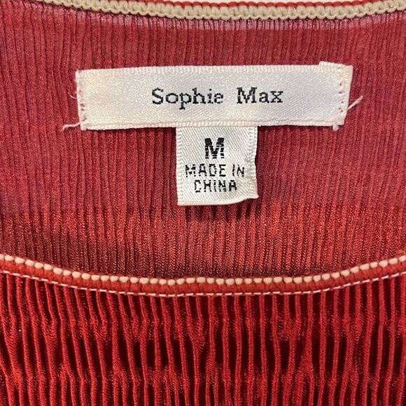 Sophie Max | Rust Cream Micropleat Smocked Bodice Cap Sleeve Midi Dress M - Picture 7 of 7